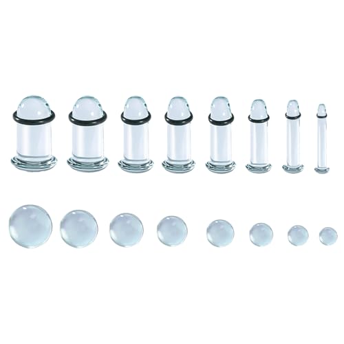 8 Pairs/16Pcs 14G-00G Glass Ear Gauges Stretching Kit Short Taper...