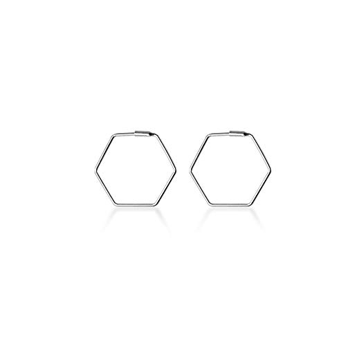 Hexagon Square Minimalist Geometric Chic 925 Sterling Silver Hoop Earrings for Women Girls Fashion Dainty Huggie Rectangle Hoops 20mm Unique Jewelry Hypoallergenic Gifts Bff Birthday Valentines Day - Main Image