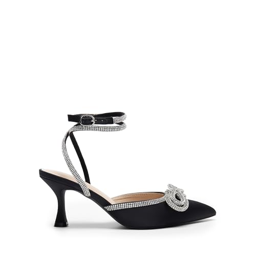 Image of DREAM PAIRS Kitten Rhinestone Bow Ankle Strap Closed Heels