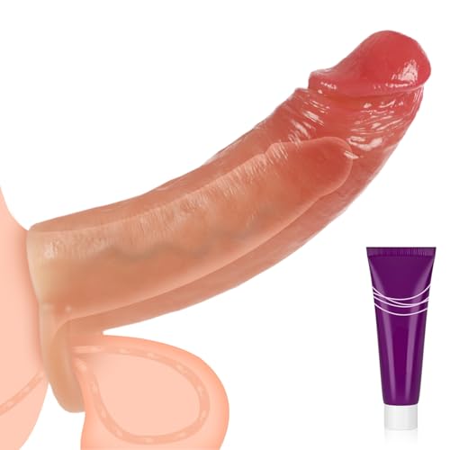 Erwachsener Penishülle verlängerung, FOXWAND Realistische Dildo 16.5CM PenishülleVergrößerer mit dehnbarem Hodenring, wiederverwendbar Penisvergrößerung Sexspielzeug geeignet für Paare, männlich