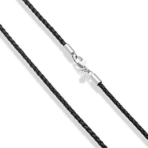 Miabella Genuine 3mm Black Braided Italian Leather Cord Chain Necklace for Men Women with 925 Sterling Silver Clasp, Made in Italy2