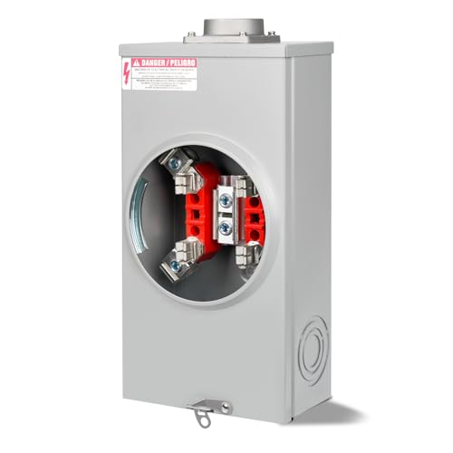 200 Amp Meter Socket, 4 Jaw Meter Base, 600V 3 Wire Ringless Type, with Horn Bypass Meter Cover Plate, Suitable for Overhead/Underground Feed