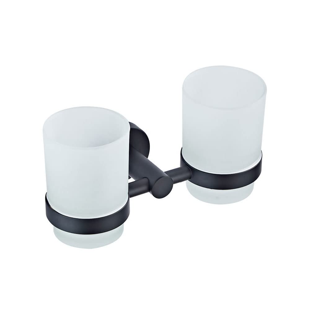Portaspazzolino Doppio portaspazzolino da Parete in Ceramica con Bicchiere Vetro Smerigliato, Materiale Ottone