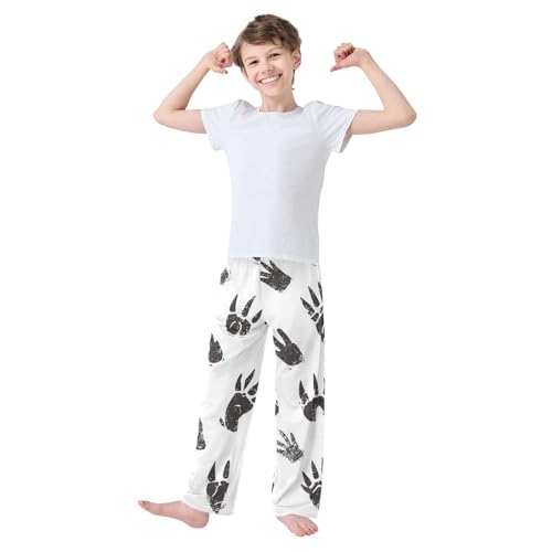 ZZXXB Dinosaur Footprints Boys Long Pants Soft Trousers Elastic Waist Kids Lounge Bottoms with Pockets S-XL3