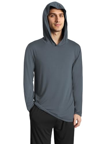 Latuza Men's Bamboo Viscose Hooded Pajama Top Long Sleeve Sleep Shirt