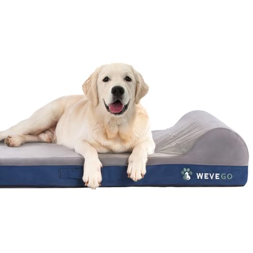 WEVEGO Jumbo Orthopedic Dog Bed With Pillow, Thick Gel Memory Foam, Removable Cover & Waterproof Liner, Durable Flannel Fabric for Large Dogs