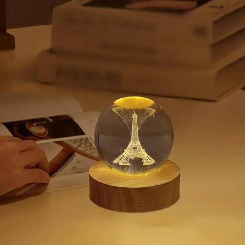 Image of UCRAVO Eiffel Tower Crystal Ball Creative Small Gift Crystal Ball Small Night Lamp with Light-Emitting Base Paperweight Display Sculpture Home Decor Gifts for Women Friends Carving Decoration