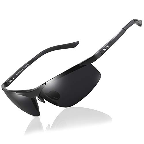 Duco Lunettes de soleil polarisées hommes sportifs Pêche, Golf, Conduite 6806S (verres gris cadre noir)