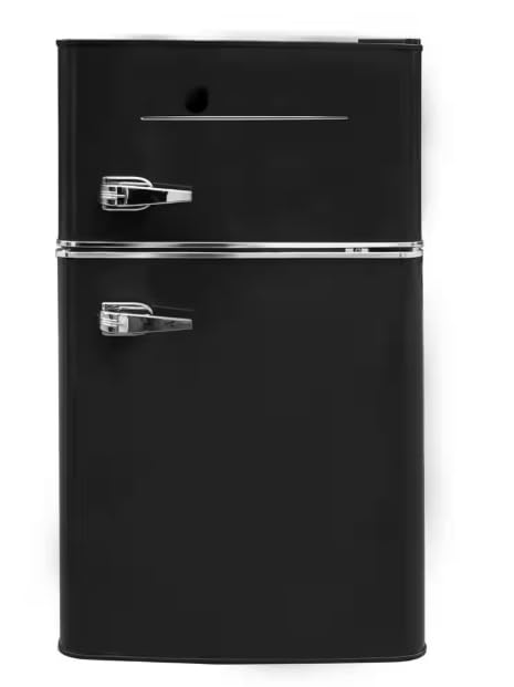 3.2 Cu. Ft. 2-Door Mini Fridge with Freezer, Compact Refrigerator for Dorm, Office, or Bedroom, Adjustable Shelves, Red, Mint Green, Black (Black)