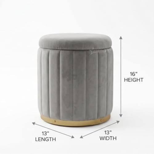 Image of Superior Round Storage Ottoman Stool with Gold Metal Base | Elegant Pouffe with Secret Storage | Cushioned Footrest for Living Room, Bedroom, and Lounge (Brown N, Small)