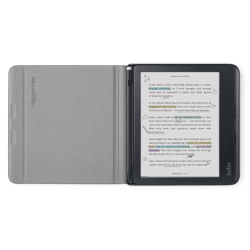 Image of Kobo Libra Colour SleepCover Case | Black Notebook | Sleep /Wake Technology | Built-in 2-Way Stand | Vegan Leather | Compatible with 7 inch Kobo Libra Colour eReader