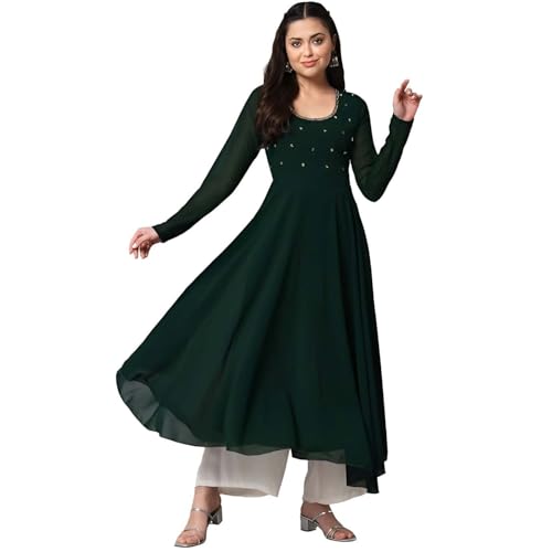 Image of PH POSHAKHUB Georgette Regular Fit Hand Embroidery Anarkali Kurta Set for Women, Yoke Anarkali Kurta for Woman, Ankle Length Anarkali Suit for Women, Full Sleeve Kurti, Dress for Woman