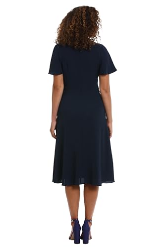 Image of London Times Women's London Times Women's Dresses Rosette Flutter Sleeve Fit and Flare Duchess Guest of Shower Mother of The Bride Feminine