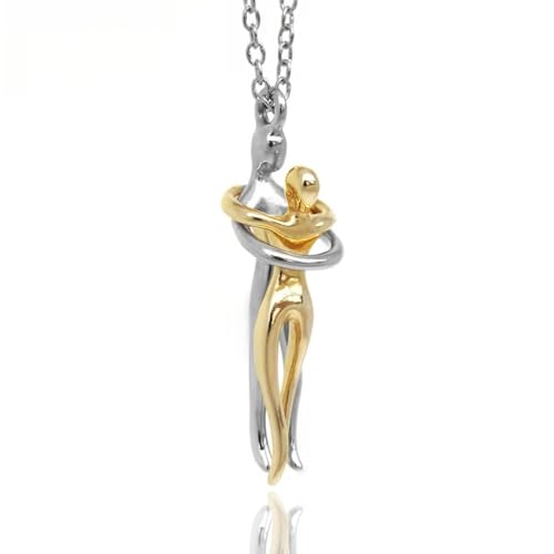 S925 Sterling Silver Couple Hug Necklace for Women – Romantic Christmas Gift from Boyfriend or Husband | Ready Gift Box & Love Note | Anniversary, Birthday Jewelry(COUPLE HUG NECKLACE-Black (Gold)