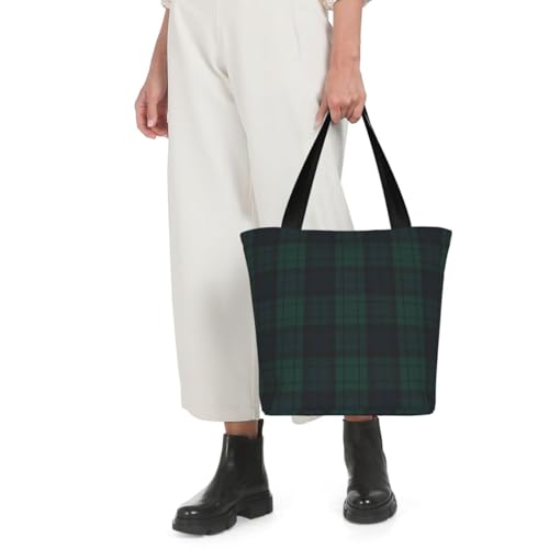 Black Watch Tartan Reusable Zippered Shoulder Bag, Stylish Polyester Tote With Wide Handle & Inner Pocket, Lightweight Durable Shopping & Travel Bag4
