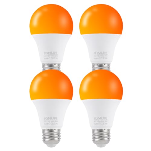 KINUR LED Amber Light Bulbs A19 9W(60W Equivalent) 1800K E26 A19 Amber Soft Light Bulbs Warm Light for Bedroom Healthy Sleep Baby Nursery Light Turtle Friendly Light 4 Pack