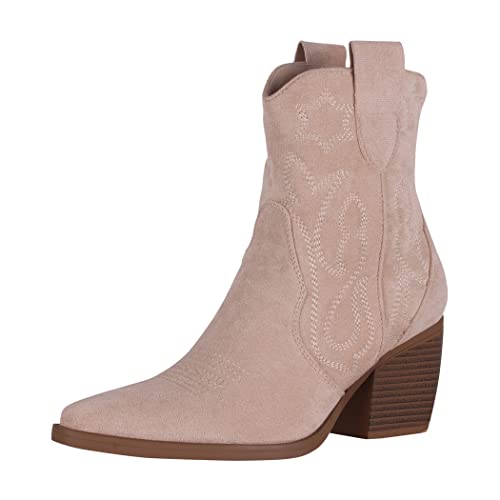 Elara Bottes Femme Bottines de Cowboy Chunkyrayan DE326S Beige Suede-41