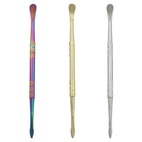 OSVJE 3 Pack Stainless Steel Wax Carving Tools Double-Headed Sculpting Spoon Wax Kit Modeling Tool Set for Carving/Modeling (Golden/Silver/Rainbow)