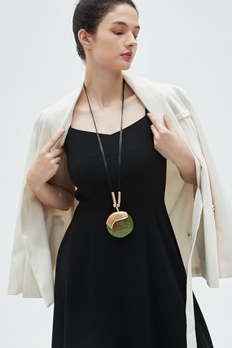 GelConnie Leather Necklace for Women Large Pendant Long Brown Necklace Circle Leather Choker Vintage Sweater Necklace Gold Chunky Boho Necklaces for Women3