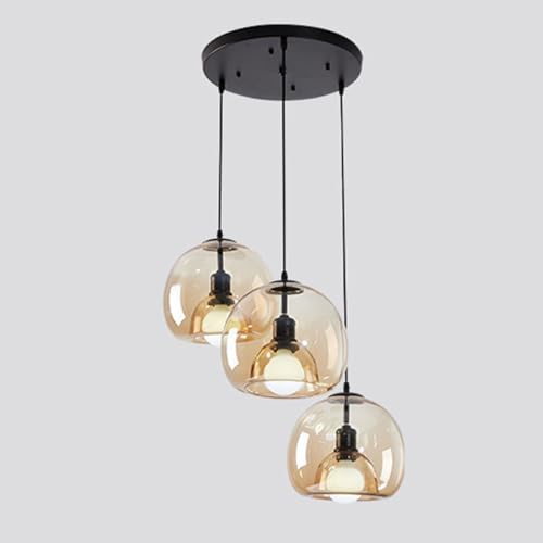 HXYSXHJUO Lámpara de araña Moderna de Tres Cabezas de Cristal, lámpara de Comedor/mesita de Noche Creativa, para Sala de Estar y lámparas, Color coñac de 3 Cabezas A3