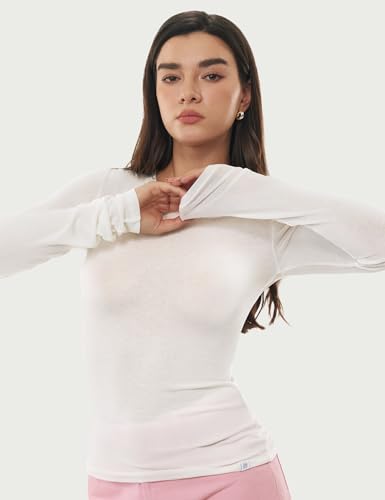 Image of Women's Merino Wool Blend Shirts Long Sleeve Tops Crew Neck Fitted Basic Tee Cozy Embrace Collection