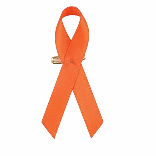 Image of Orange Ribbon Satin Pins Awareness Pins, 100 Pcs Leukemia Awareness Kidney Cancer Satin Badges Multiple Sclerosis Gun Violence Awareness Brooches with Safety Pin for Charity Event