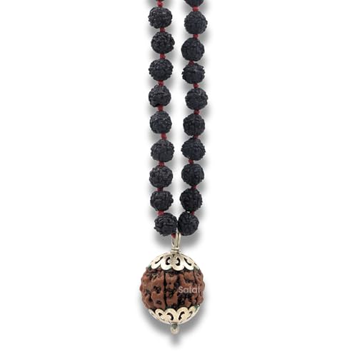 SATAT 7 Face (Seven) Mukhi Rudraksha Pendant Original (Nepalese Bead) + 5 Mukhi Black Rudraksha Mala 108+1 Bead (7mm) | Certified by an ISO-recognised Laboratory - RGL | for All Zodiac Signs & Gender