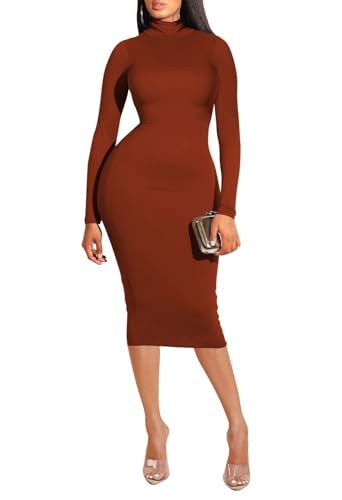 Pink Queen Womens Sexy Fall Knit Dress High Neck Long Sleeve Bodycon Midi Winter Dresses4