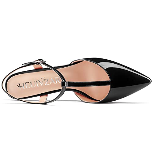 HEUIVZAR Womens T-strap Pointed Toe Pumps Sandals Low Chunky Block Heel Ankle Strap Slingback Patent Dress Shoes 1.5 Inch4