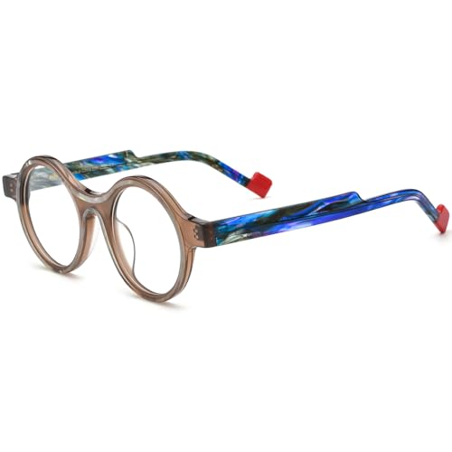 Image of HEPIDEM Multicolor Acetate Glasses Frame Women,Oversize Round Optical Eyeglasses 9345