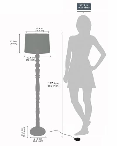 Homesake® Rustic Wood Floor Lamp for Living Room Walnut Brown with Multicolor Fabric Lamp Shade | Light Decoration for Home Side Lamp for Living Room | Antique Floor Light, Candlestick, Bird