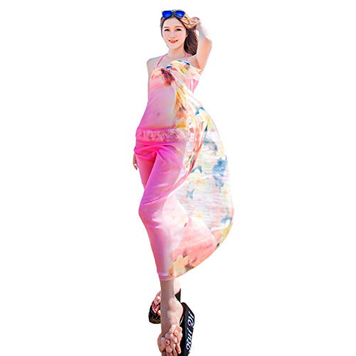 TopSeller Women Sexy Chiffon Bikini Cover-up Summer Beach Swimwear Sarong Wrap Cover Dress Scarf Pareo (Pink)
