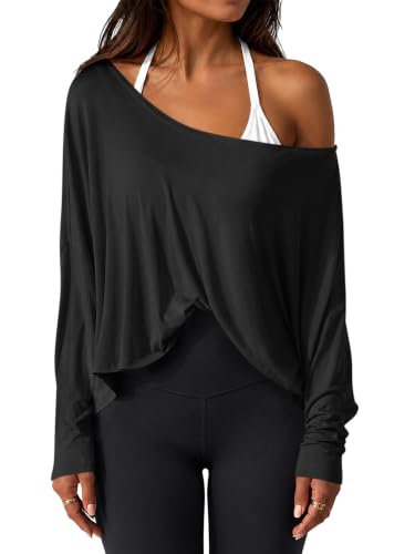Womens Off The Shoulder Tops Long Sleeve Oversized Workout Flowy T Shirts - image 1