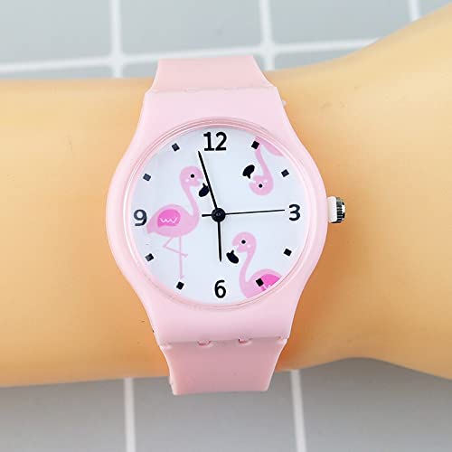 Reloj de niña Reloj de silicona de color caramelo Relojes de mujer Reloj de niña Reloj de flamenco de moda Reloj de pulsera Relojes de cuarzo de dibujos animados para niñas (Color : Black Noir)