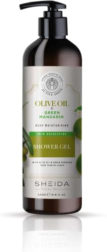 Sheida Olive Oil & Green Mandarin Shower Gel 16.9 fl oz (500ml) | Moisturizing Body Wash with Olive Oil & Green Mandarin Extract | Refreshing Daily Cleanser for Soft, Hydrated Skin | Pump Bottle image 4