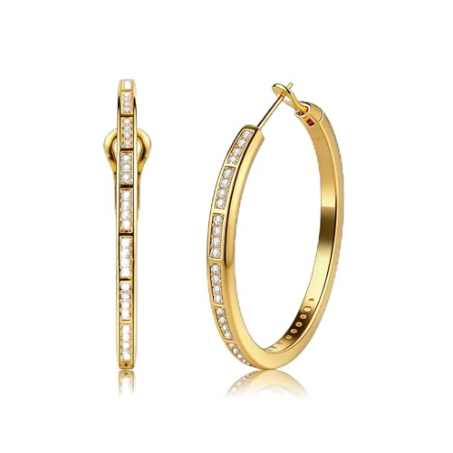 HIKARITO Gold Hoop Earrings for Women 14K Gold Moissanite Huggie Hoops Earrings Hypoallergenic Secure Click-Top Lightweight Dainty Minimalist Waterproof Non-Tarnish Fine Jewelry 0.6in/20mm