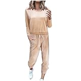 Longra Damen Trainingsanzug Jogginganzug Mode 2 Stücke Set Frauen Velours Sportanzug Freizeitanzug Lange Ärmel Top/Hose Freizeitkleidung Color Stitching Sportswear für Running Yoga Gym
