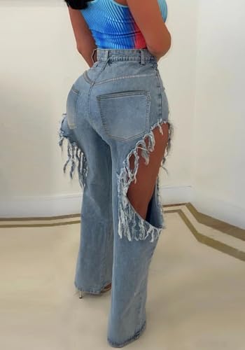 Vaceky Destroyed Ripped Jeans Women Stretch Straight Leg Denim Pants Streetwear2