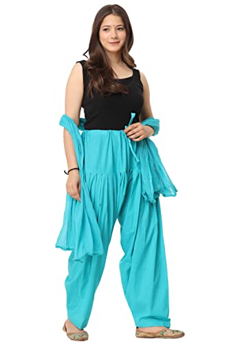 NOBHOB Woman's Plain Cotton SEMI Patiala Salwar with Dupatta|| Free Size || Plain Patiala || SEMI Patiala Pants || Solid Cotton Patiala || Patiyala