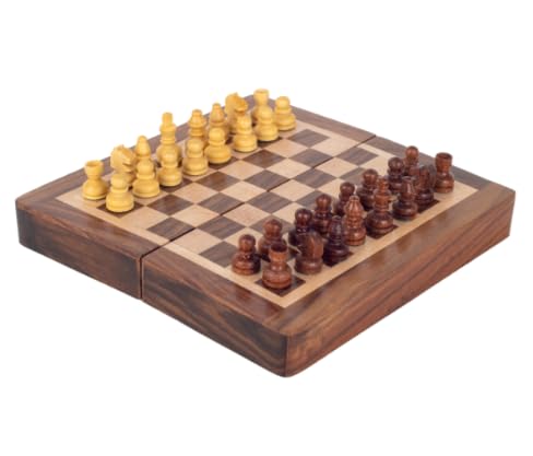 Échiquier Pliable Magnétique en Bois – Jeu d’Échecs avec Rangement Intégré – Format Voyage 15 cm
