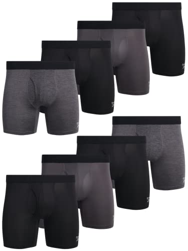 Reebok Men's Boxer Briefs - 8 Pack Performance Mens Underwear Boxer Briefs with Fly Pouch - Athletic Underwear for Men (S-XL), Size X-Large, Charcoal/Black/Grey/Black