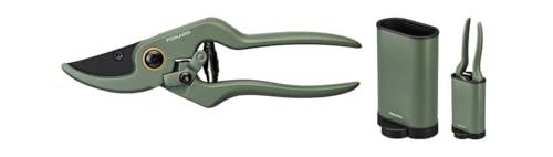Fiskars Pflanzenschere / Blumenschere mit Halter, Urban Plant Care, Für Zimmerpflanzen, Gesamtlänge 19,9 cm, Edelstahl/Aluminium/Kunststoff, Dunkelgrün/Schwarz, 1075314