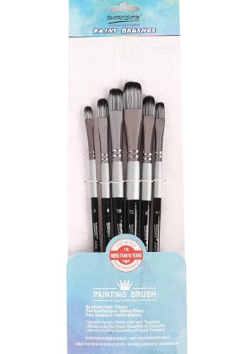 Image of Worison 6 Pc Filbert Paintbrush Set in Synthetic Bristle for Water, Poster Color and Acrylic Painting