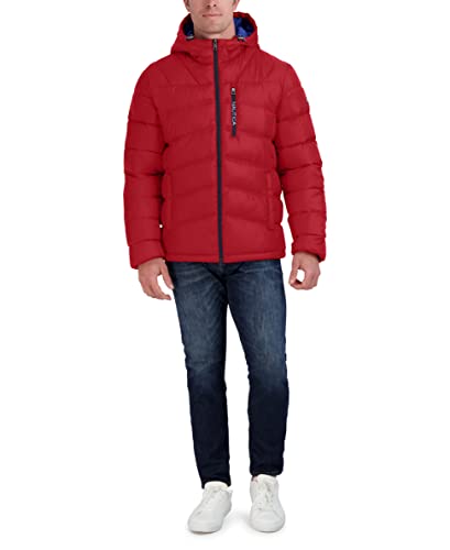 Image of Nautica Men's Midweight Quilted Faux Memory Puffer Jacket -Adjustable Hood Insulated Winter Coat