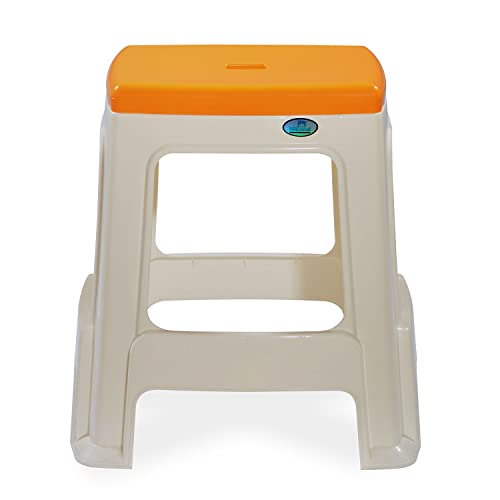 Nilkamal Plastic Stool for Living room |Set of 2 | 3 Year Warranty | For Home, Living Room, Outdoor | Cream & Yellow Colour | STL23