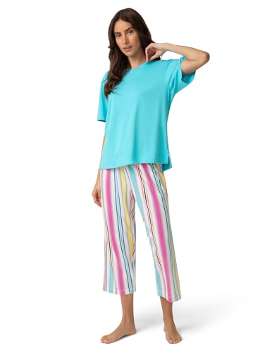 Image of HUE Women's Summer Vacation Pajama Separates, Soft, Whimsical Print Pjs with Tropical Beach Themes, Flip Flops, Cocktails