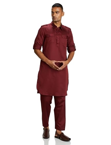 Image of Amazon Brand - Symbol Men's Cotton Solid Kurta Pyjama Set
