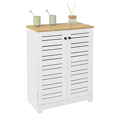 SoBuy BZR41-W Meuble Bas Placard de Rangement Armoire pour Cuisine, Salle de Bain, Toilette, Meuble de Salle de Bain avec 2 Portes Persiennes, L60xP30xH82cm