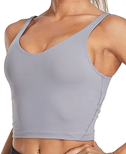 Image of Oalka Sports Bra Womens Longline Padded Crop Yoga Tank Tops