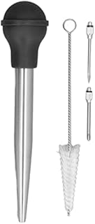 plplaaoo Meat Injector Syringe, Stainless Steel Food Syringe, Turkey Baster Syringe, Turkey Injector Stainless Steel Thickened Silicone Design Cooking Seasoning Pump with Cleaning Sweep[Black]